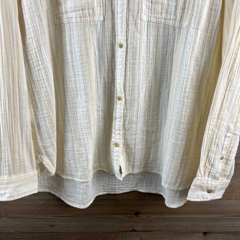 LL Bean Womens Shirt Cloud Gauze Long Sleeve Button Up Striped Beachy 1X - Picture 3 of 8